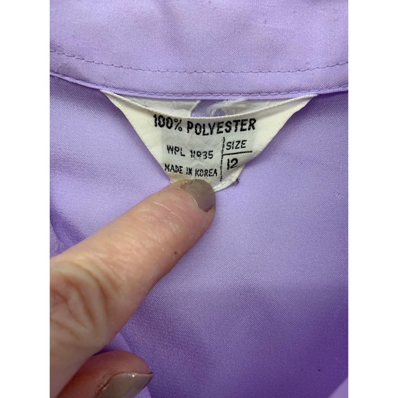 Vintage Korean Lavender Pleated Collared Blouse Button Up Long Sleeve Size 12 - Picture 2 of 5